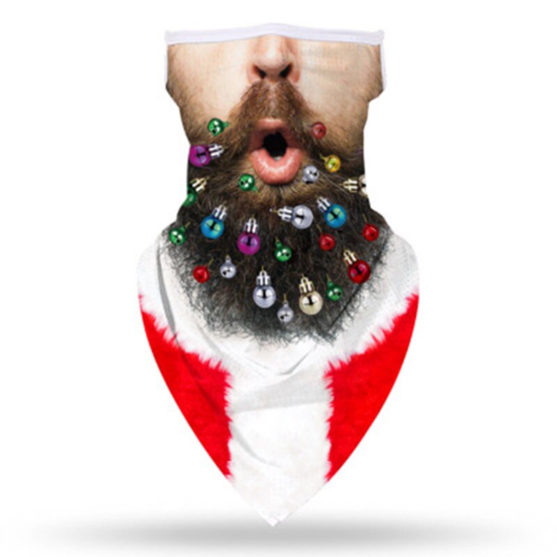 Mascarilla con estampado 3D de estilo navideño, máscara mágica con orejas colgantes triangulares, conducción al aire libre, multifuncional, pañuelo para la cabeza