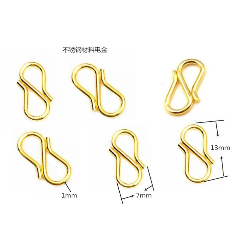 20 sztuk ze stali nierdzewnej S W kształt naszyjnik Diy zapięcie haki 13x7mm 11X13mm złoty kolor koniec zapięcie na bransoletkę tworzenia biżuterii znalezienie: Gold 7x13mm