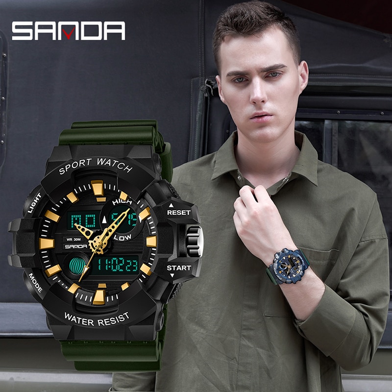 Sanda heren elektronisch horloge waterdicht lichtgevend sporthorloge heren elektronisch digitaal horloge relogio digital montre homme