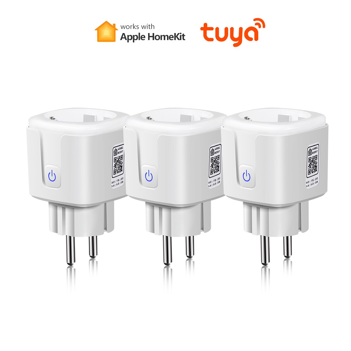 Homekit-enchufe inteligente Tuya para el hogar, enchufe inalámbrico con WIFI, Control por aplicación, interruptor de luz de vida inteligente de 16A para Apple Home, Alexa y asistente de Google: 3 Pcs