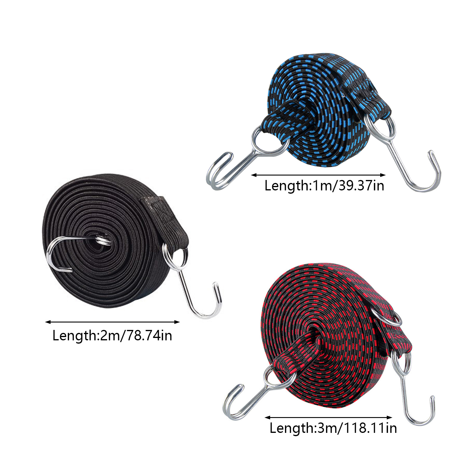 Corde elastiche con ganci 1M/2M/3M Corde elastiche extra lunghe per cinghie elastiche per bagagli resistenti Cinghie elastiche in gomma piatte