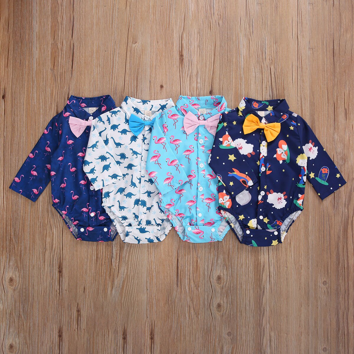 Pasgeboren Baby Jongens Kleding Baby Lange Mouw Turn-Down Kraag Romper Kids Bow Tie Single-Breasted Shirt peuter 0-18M