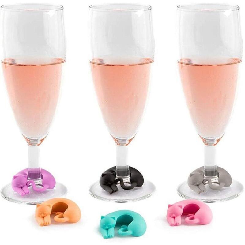 6 unids/set gato marcador para vaso de vino animales de silicona vacaciones DIY Copa etiquetas de decoración suministros forma Sti E3U1
