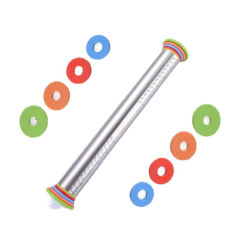 17 Inch Adjustable Stainless Steel Rolling Pin Fondant Dough Mat Silicone Baking Mat Dough Roller Cake Pizza Pastry Baking Tools
