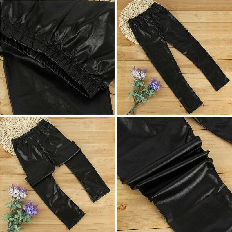 Barn pu läderbyxor tjejer babys stretch bomullsbyxor smala småbarn leggings ropa de niñ os 2 a 8 años