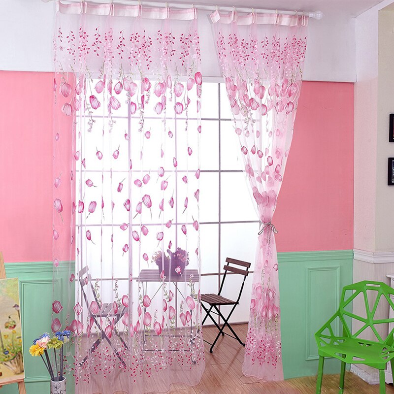Cortinas de tul de tulipán para dormitorio de niños, visillo moderno de color púrpura para puerta, cocina y ventana, sombreado solar, 100x200cm