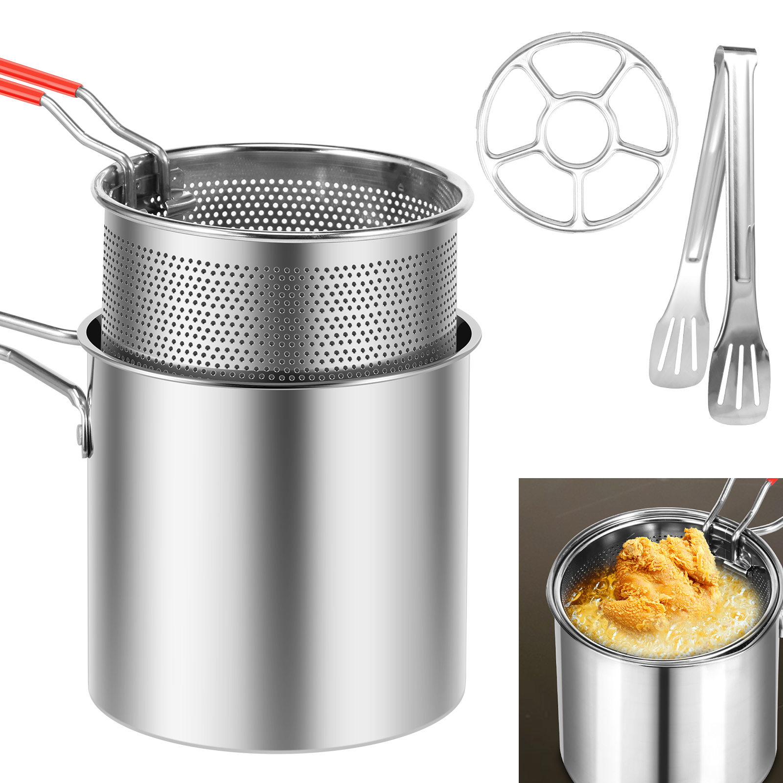 Deep Fryer Pot Stainless Steel Deep Fryer Mini Deep Oil Fryer Multifunctional Outdoor Cooking Fryer for Kitchen Camping Picnic
