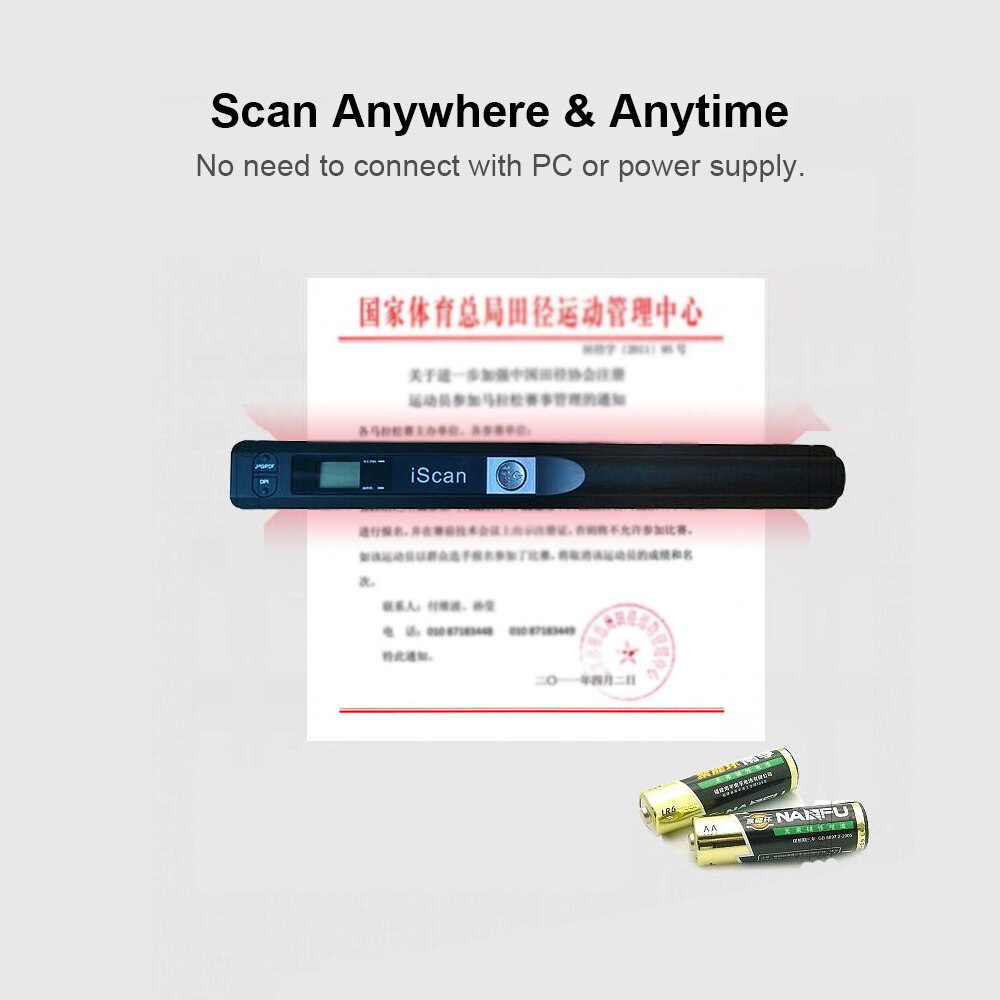 iScan Portable Scanner Mini Handheld Document Scanner A4 Book Scanner JPG and PDF Format 300/600/900 DPI