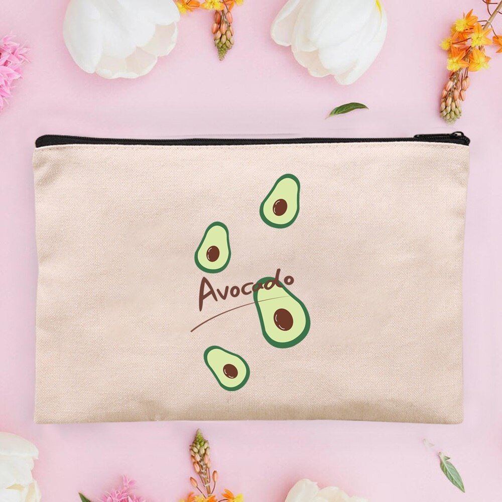 Women&#39;s Cosmetic Cases Avocado Pattern Lipstick Bag Zipper Cover Beautician Toiletry Makeup Pouch Coin Purse Pencil Case