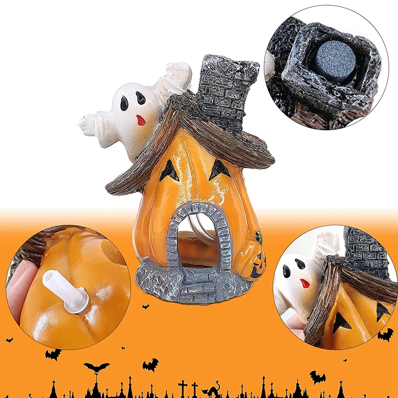 Exquisite Fish Hiding Halloween Pumpkin Aquarium Decoration Haunted House Fish Tank Air Bubbler