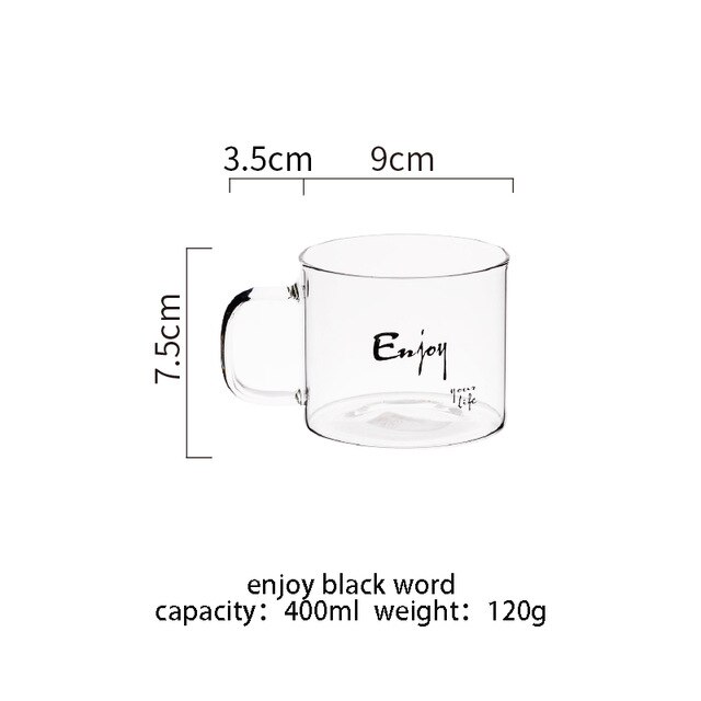 400ml Alphabet Cartoon Heart Pattern Mug Glass Handle Mugs For Milk Coffee Beer Home Office Drinnkware Water Cup Couple: enjoy
