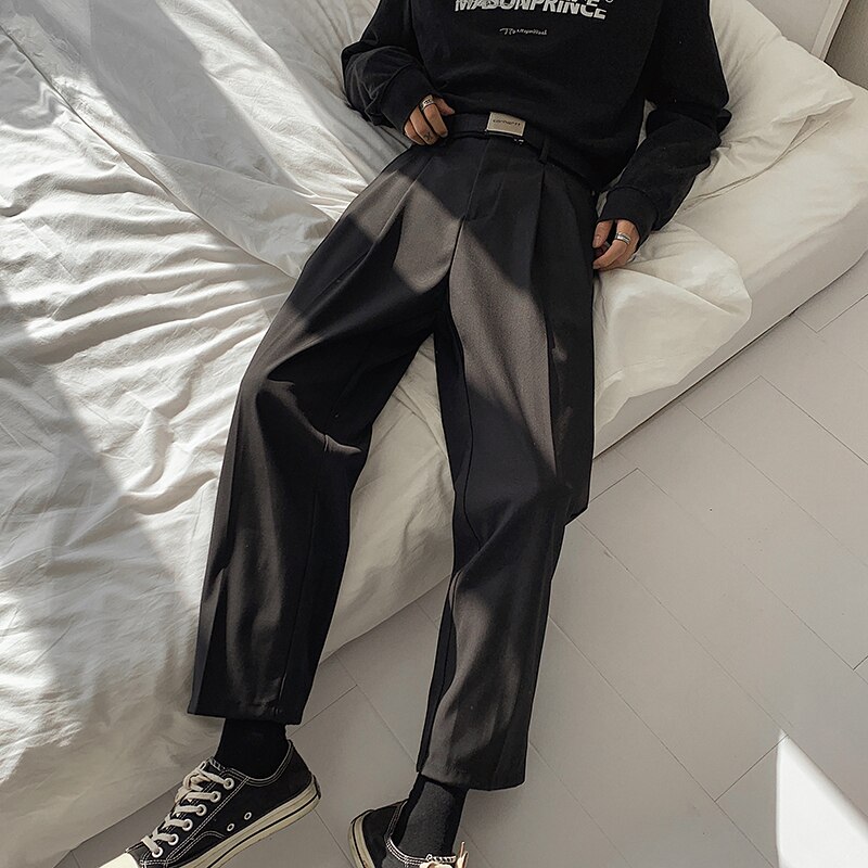 Heren losse vrijetijds grijze formele pak broek zakelijke katoenen western stijl broek heren zwarte casual broek maat m -2xl