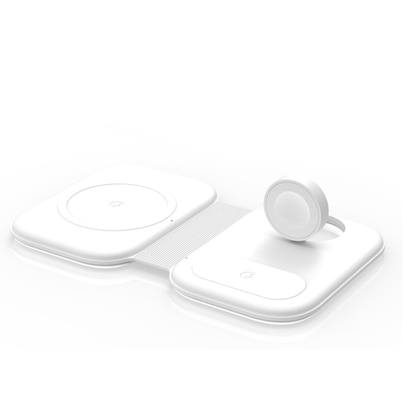 Cargador inalámbrico magnético plegable 3 en 1, cargador rápido Qi de 30W para iPhone 13, 11, 12, X Max, Apple Watch 7, 6, AirPods: White