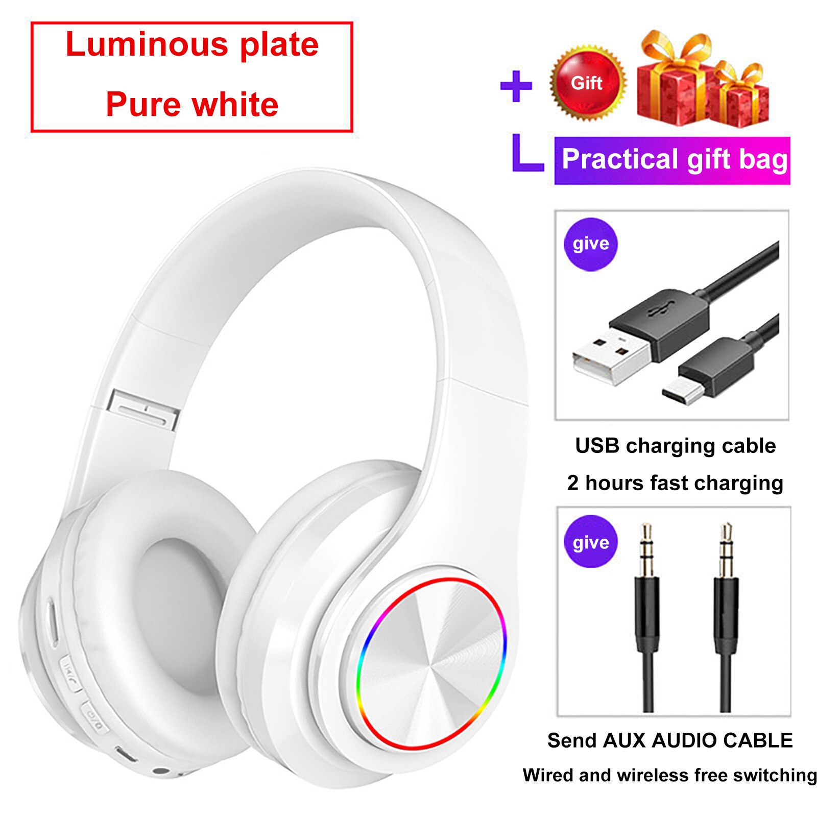 Over Ear Oortelefoon Stereo Hifi Gaming Sport Tws Hoofdtelefoon Mp3 Bluetooth Headset Opvouwbare Bass Voor Video Game Laptop Met Microfoon: White