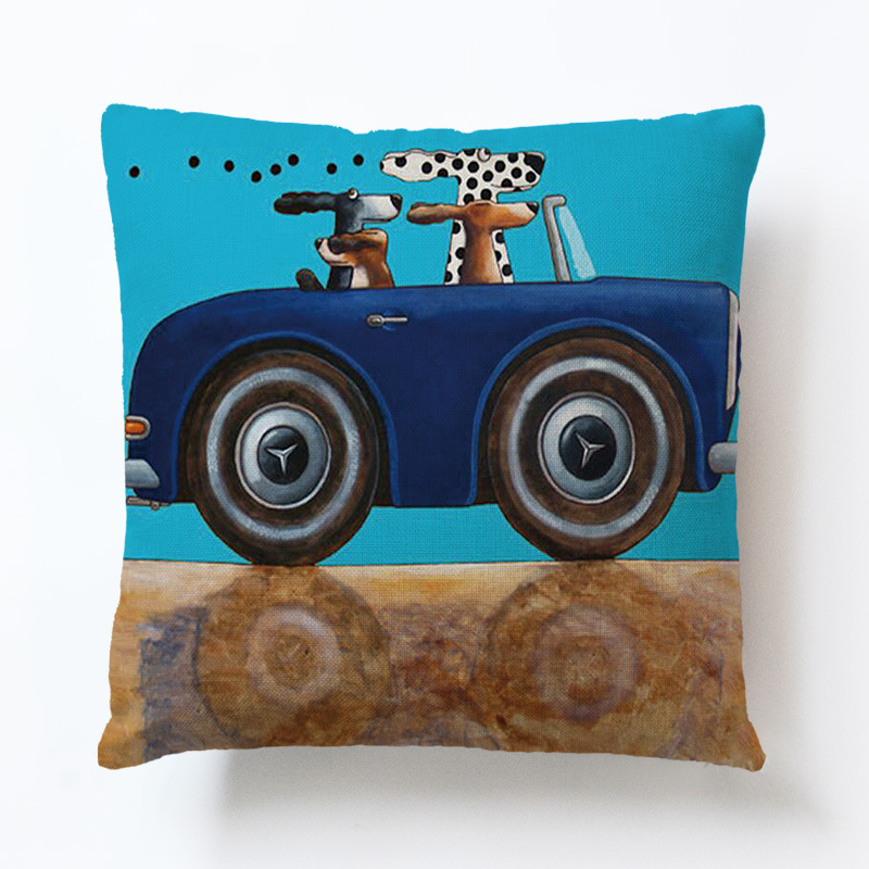 Novel Cartoon Hond Auto Bus Kampeerders Kussenslopen Siësta Kussenhoes Decoratie Sofa Rugleuning 45X45Cm Baby Kids