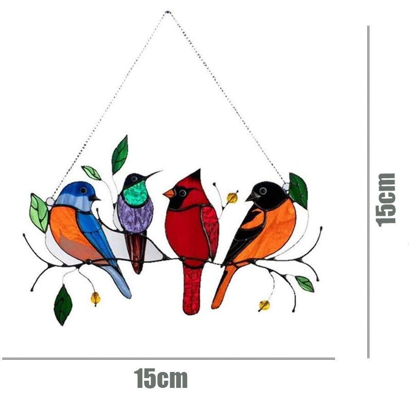 Snailify-múltiples pájaros en un alambre, vitral alto, atrapasol, adorno colgante de ventana: 4 Birds