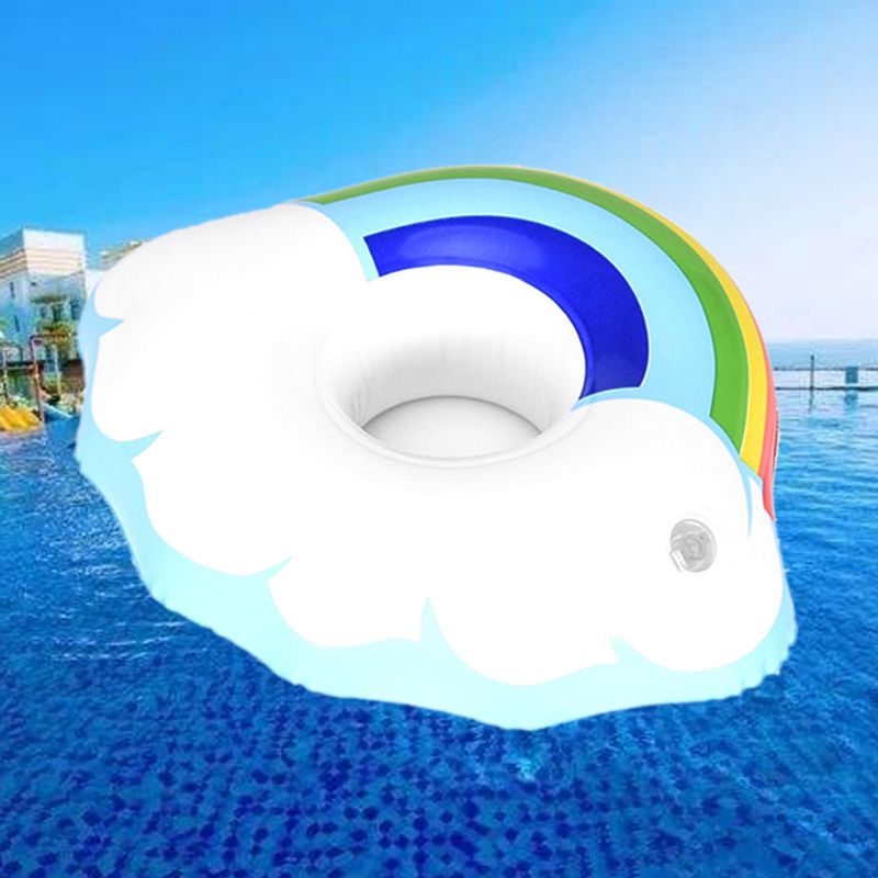 Inflatable Water Floating Drink Cup Holder Rainbow Cloud Phone Seat Beach Swimming Floating Coaster