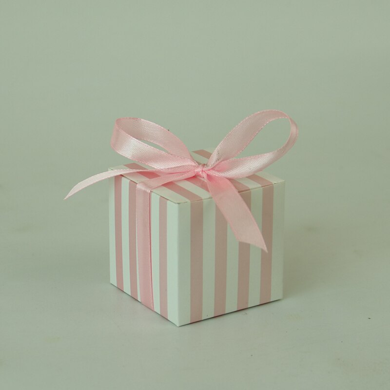10Pcst Stripe Pattern Candy Boxes Sweets Favor Box With Ribbon For Baby Shower Birthday Children's day Wedding Party Decor: Pink White