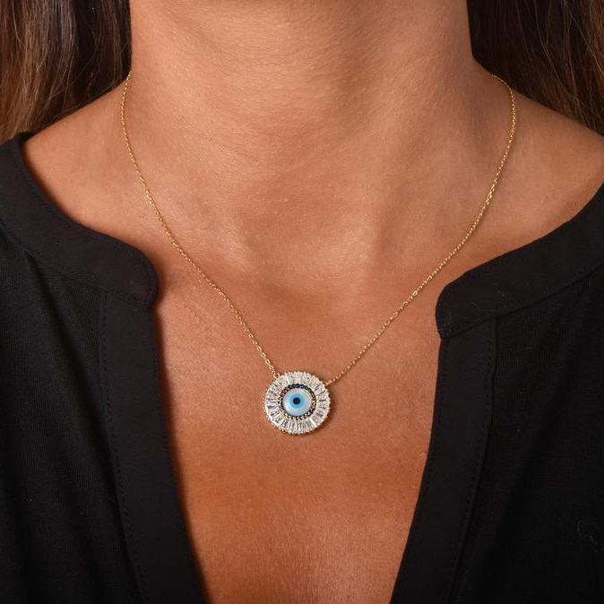 Cz Kettingen Turks Grote Witte Regenboog Stone Evil Eye Ronde Hanger Vrouwen Ketting Meisje Sieraden