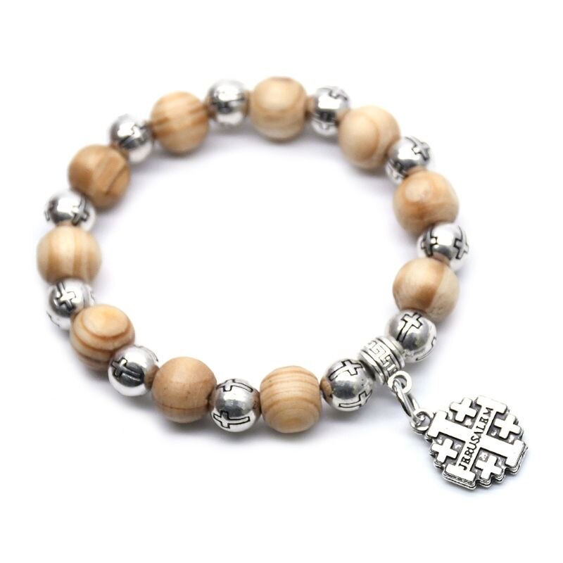 Trä jesus kors pärlor armband armband kristen meditation bön yoga unisex armband smycken: Korsa