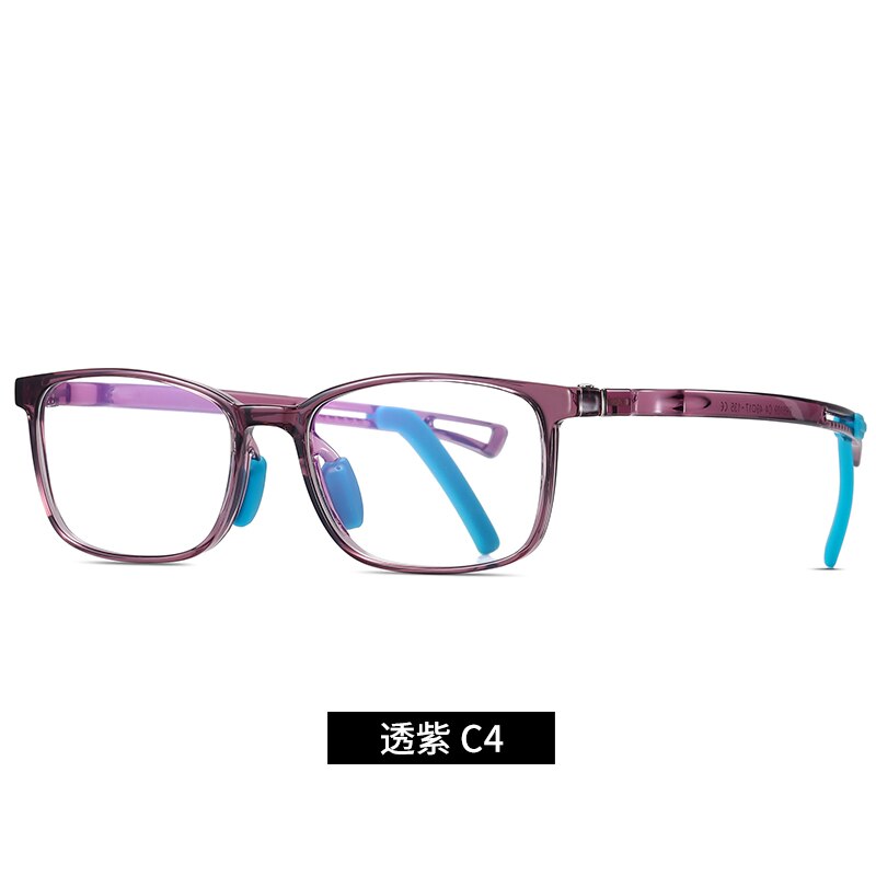 Square Anti Blue Light Kids Glasses Computer Boy Girls Tranparent Flexible Optical Frame Anti Reflective UV400 Eyeglass: C4