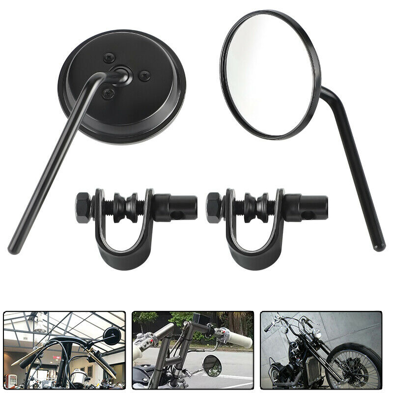2 Stuks 7/8 "Stuur Ronde Achteruitrijcamera Zijspiegels Motorfiets Voor Bobber Cruiser Racer Cafe motorfiets accessoires: Black
