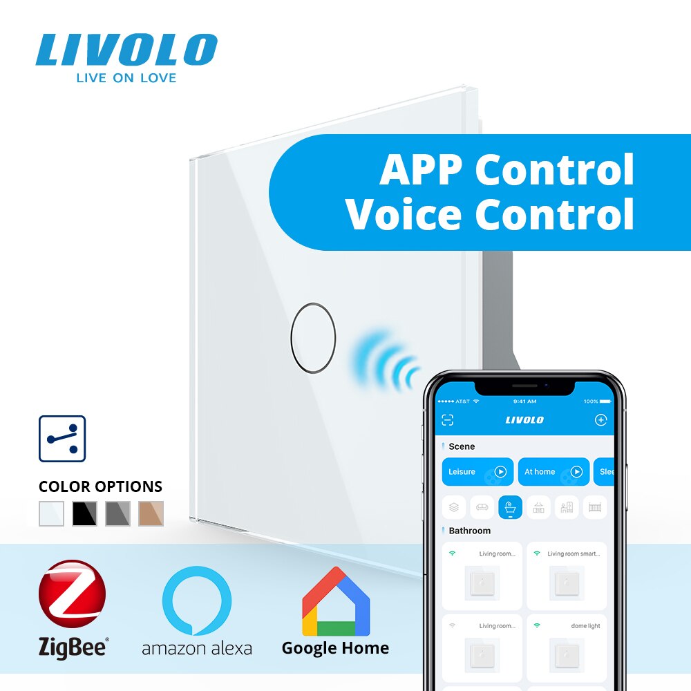 LIVOLO – interrupteur mural tactile intelligent ZigBee, 2 voies croisées, commande sans fil, avec minuterie, compatible avec Google Home, Alexa et Echo, Standard ue