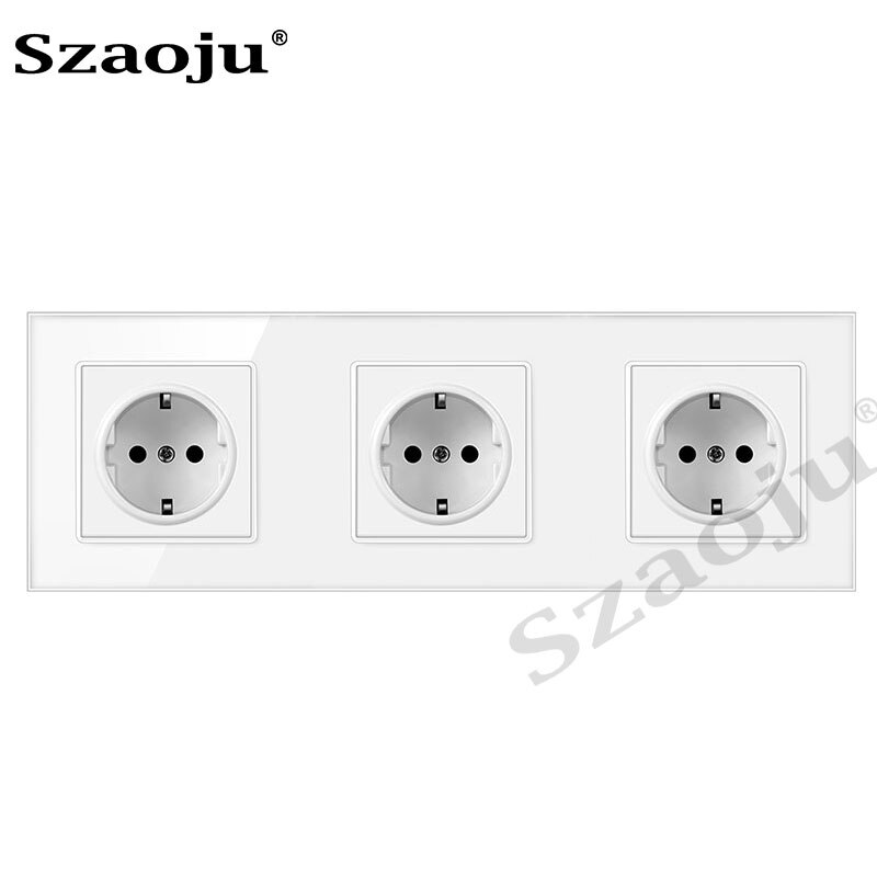 Szaoju wall socket German standard 16A crystal tempered glass panel socket Siamese power socket with USB charging AC110-250V: German 3jack