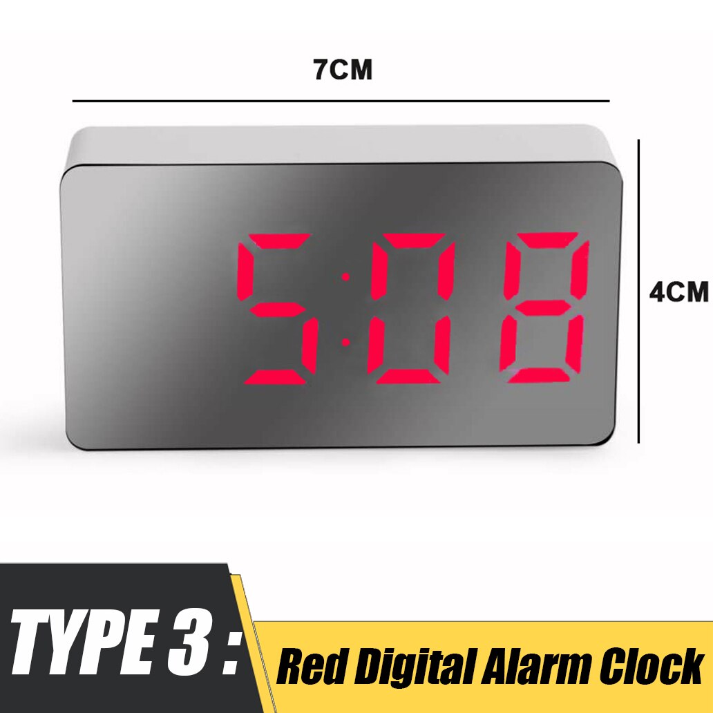LED Mirror Table Clock Digital Alarm Snooze Display Time Night Light Desktop USB Alarm Clock Home Decor for Children: Red