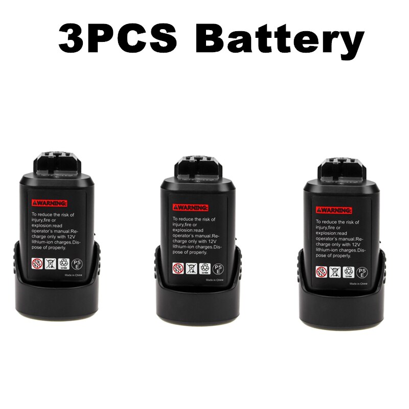 12V 3000mAh Li-ion Rechargeable Battery pack replace for BOSCH cordless Electric screwdriver BAT411 BAT412 BAT412A PS20-2 PS40-2: 3 battery
