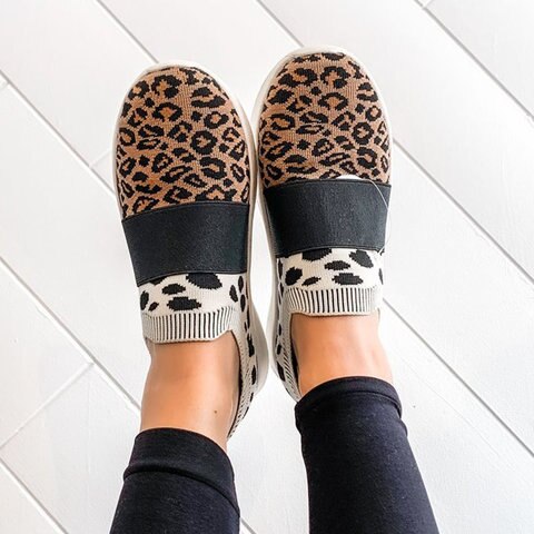 Casual Schoenen Voor Vrouwen Mode Zachte Zool Sokken Schoenen Ademend Vrouwen Sneakers Herfst Luipaard Print Platte Sportschoenen: 39
