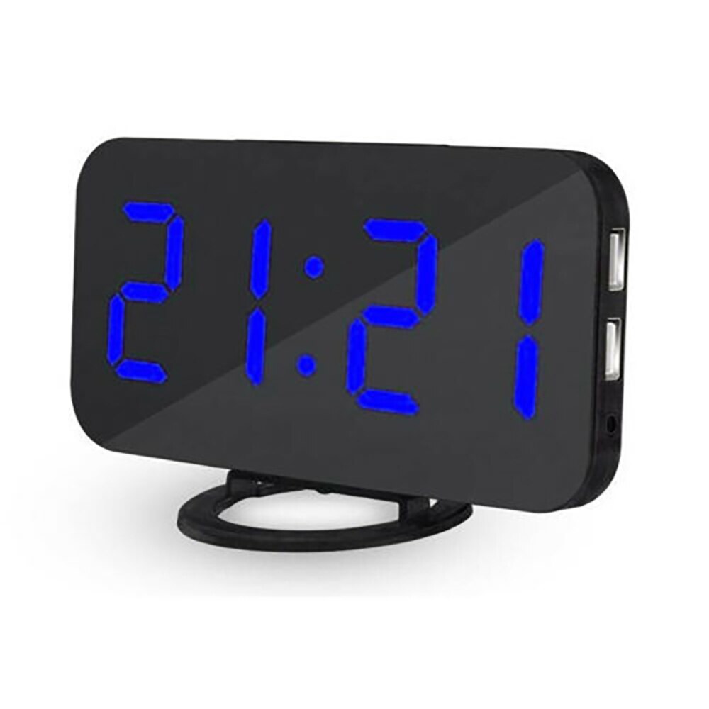 Digital ledd klocka usb-kabel digital väckarklocka spegelklocka multifunktions snooze display tidstabell skrivbord nattled-ljus: Blå