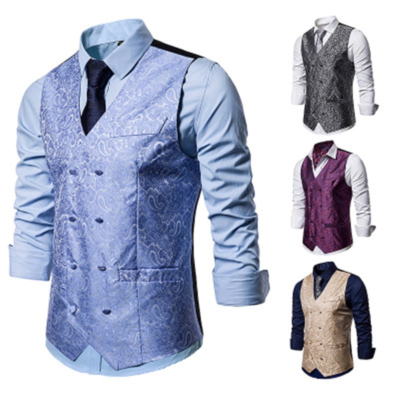 Dubbelrijs herenvest casual paisley bloemenprint colete social luxe heren bruidsvesten gilet kostuum heren