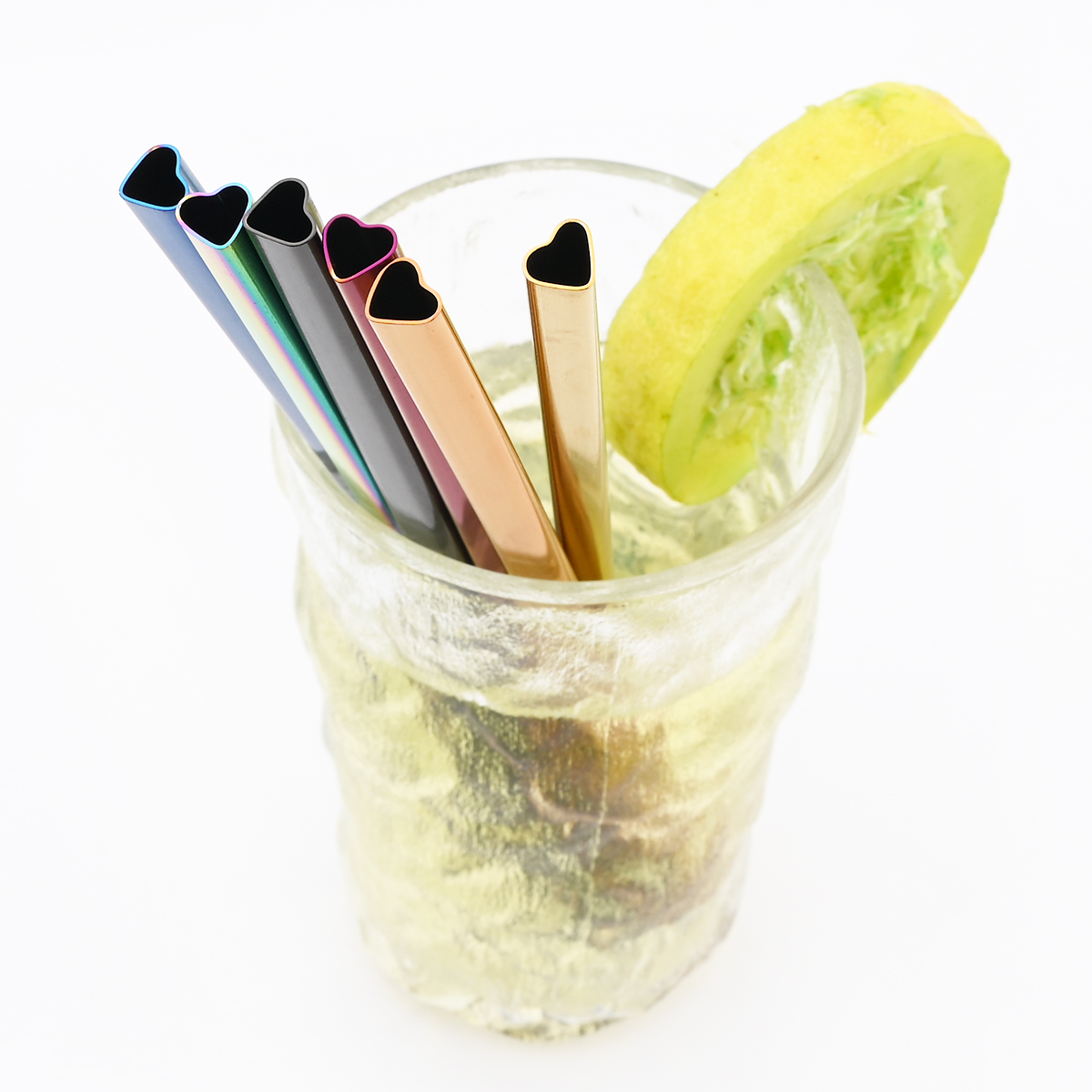 1Pc 304 Stainless Steel Drinking Straw Colorful Heart-shaped Straw Reusable Metal Straw Set Bar Pearl Milkshake Bubble Tea Straw