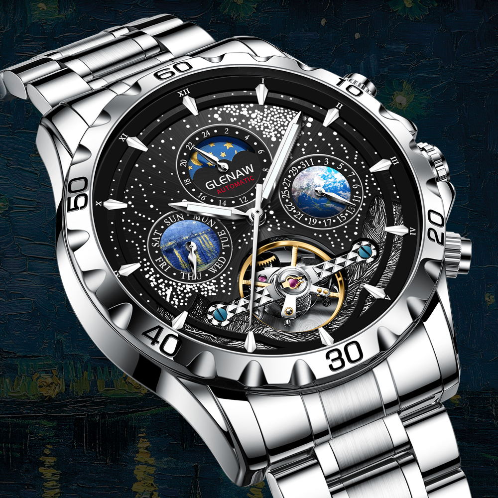 GLENAW Herenhorloges Topmerk Luxe Mode Zakelijk Automatisch Horloge Heren Waterdicht Mechanisch Horloge Montre Homme
