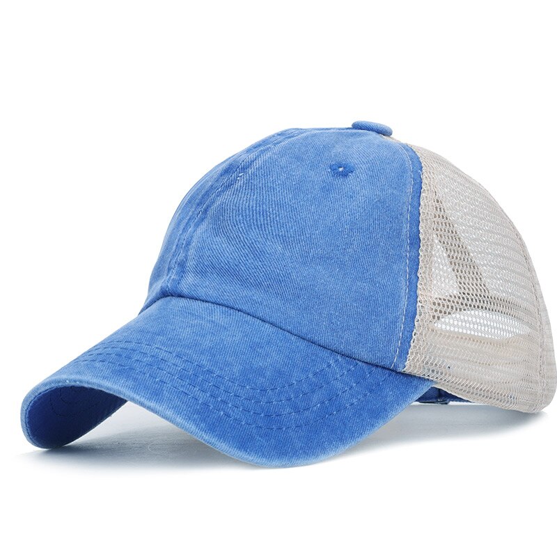 Retro Summer Mesh baseball Cap Spring Snapback Women Men Washed Cotton Adjustable Hat Trucker Vintage Sport Shades: Blue