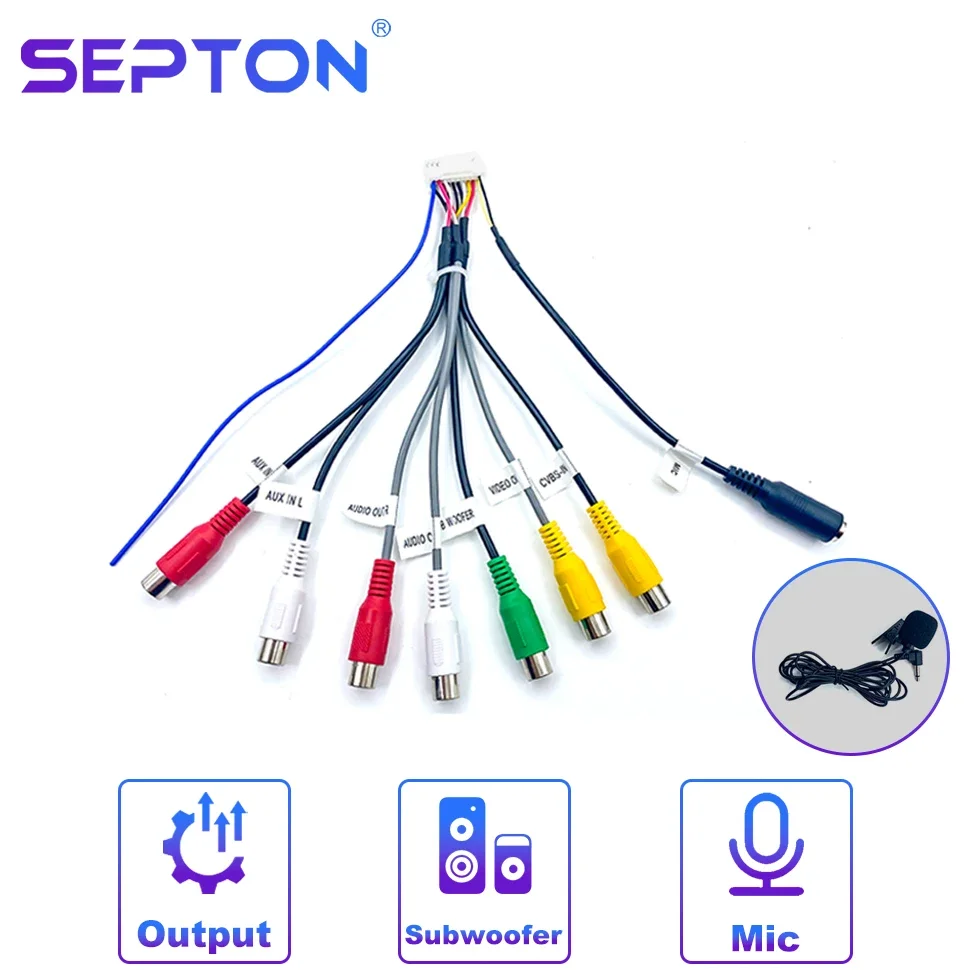 Accesorios para coche de Radio Android de 20 pines, arnés de cables de salida, adaptador de Cable RCA Universal, conector de cableado, línea de interfaz de micrófono de 3,5mm