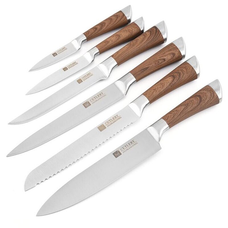 Little Cook 6 Stuk Handgemaakte Japanse Keukenmessen Set Sharp Vaste Blade Officemes Utility Cleaver Sushi Koksmes Koken gereedschap: Set