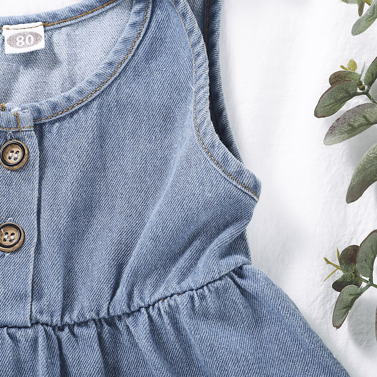 ropa de verano para bebés, niños, niñas, vestido de tela vaquera de Color sólido con botones sin mangas
