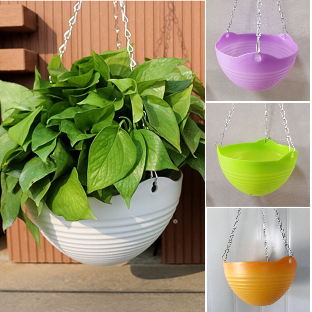 Plastic Hanging-Basket Flower Pot with Chain Home Garden Balcony Macrame Plant Hanger Planters Decor SMD66