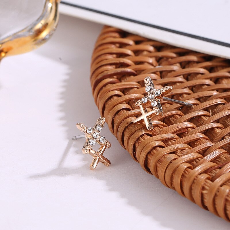Koreaanse Rhinestone Oorbellen Sieraden Kroon Geometrische Ronde Stud Oorbellen Voor Vrouwen Charm Bloem Ster Maan Oorbel Sieraden