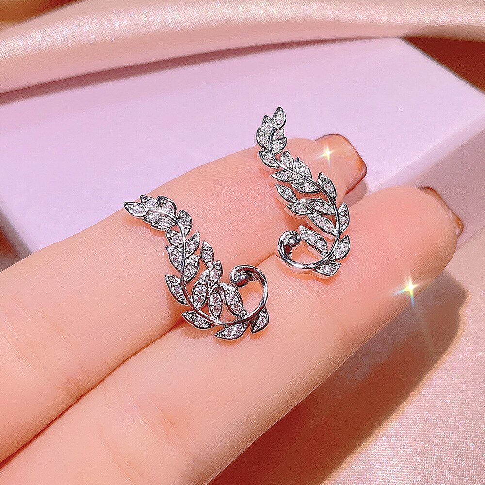 Elegante Witte Zirconia Zilveren Kleur Sieraden Sets Voor Vrouwen Unieke Veer Vleugels Dames Bruiloft Engagement Bridal Sieraden