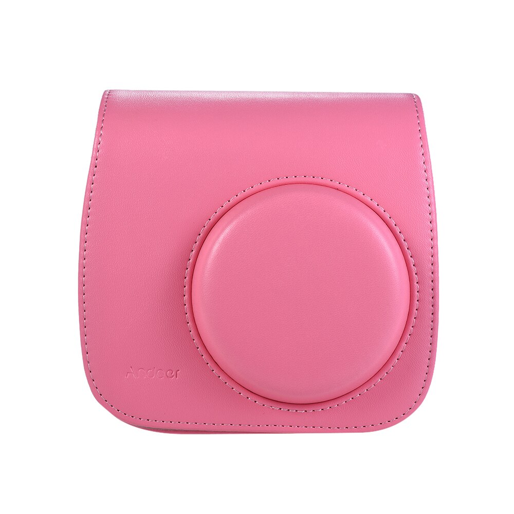 Andoer-funda para cámara instantánea de PU con correa para Fujifilm Instax Mini 8/+ 9/8 flamenco rosa/azul/blanco/verde: Flamingo Pink