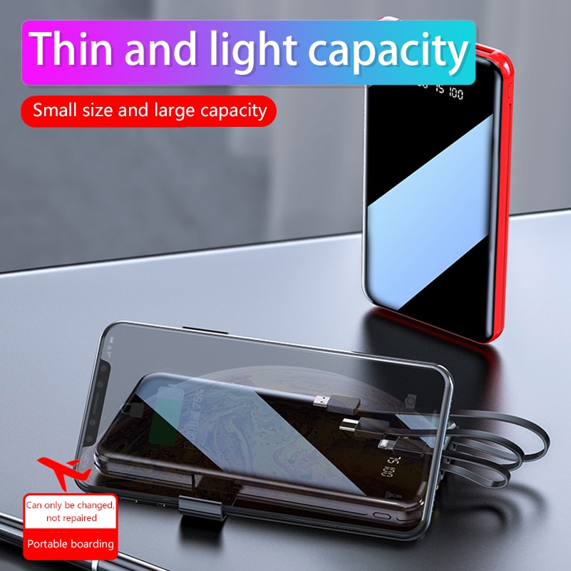 Power Bank 30000mAh Full Screen Mirror Portable Fast Charging Powerbank External Battery Charger Poverbank For All Mobile Phones