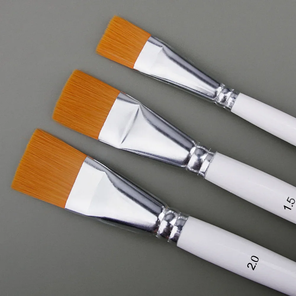 pincel para pintura al óleo, 3 uds., cabeza plana grande, juego de varillas cortas de 3 colores, pincel de acuarela para pintura de pelo de nailon, suministros de arte acrílico para estudiantes