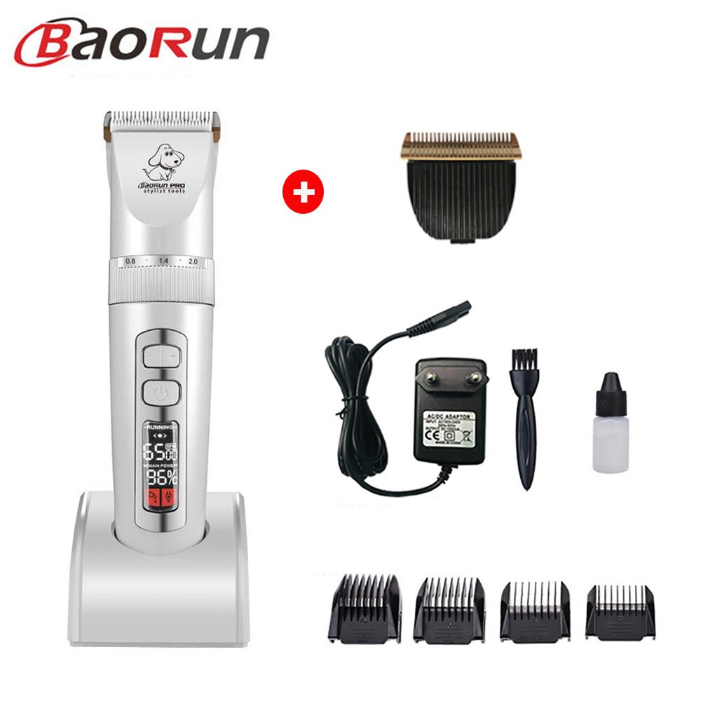 Baorun-cortapelos P9 para perros, afeitadora con pantalla LCD, para aseo de gatos y mascotas: white kit A with Box