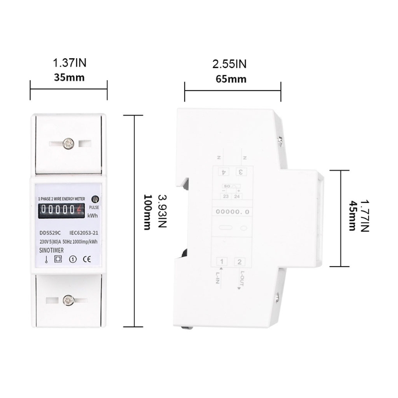 Electricity Meter 1 Phase 2 Wire 2P DIN-Rail Electric Meter Electronic KWh Meter 230V 5(80) A Din Rail KWh Meter M0XC