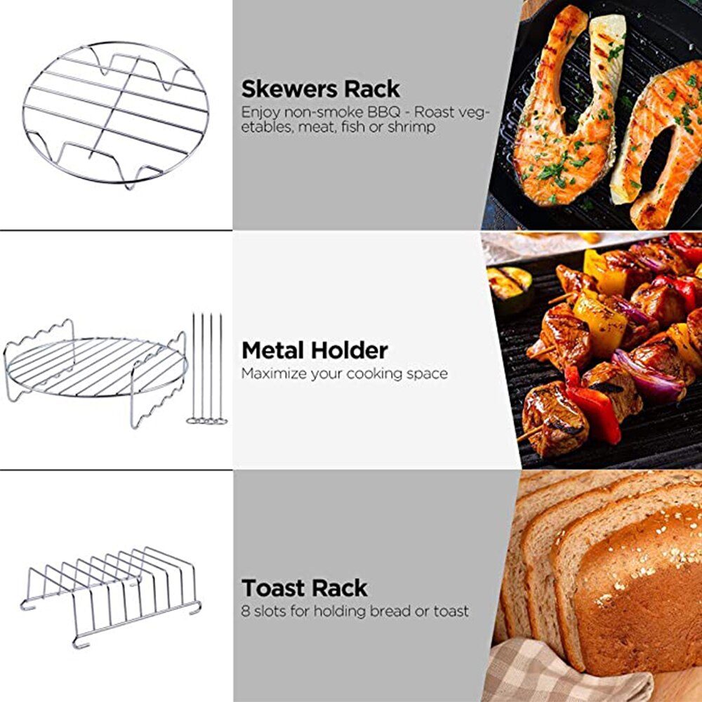 HA-Life 8pcs/set 7Inch Air Fryer Accessories Fit All Airfryer 3.7 4.2 5.3 5.8QT Kitchen Accessories Air Fryer Oven Set 2022
