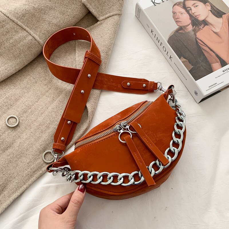 Silber Kette PU Leder Umhängetaschen Für Frauen Weiß Schulter Bote Handtaschen Kleine Brust Tasche Reise Sack Femme: Orange