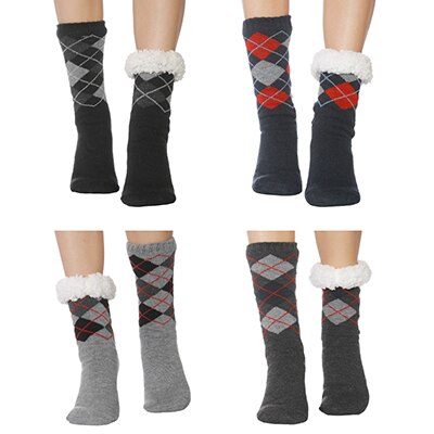 FRALOSHA Nowy4para długi piętro skarpetki męskie domu pantofel męskie zimowe ciepłe rozmyte antypoślizgowe pantofel skarpetki świąteczne: Four pairs
